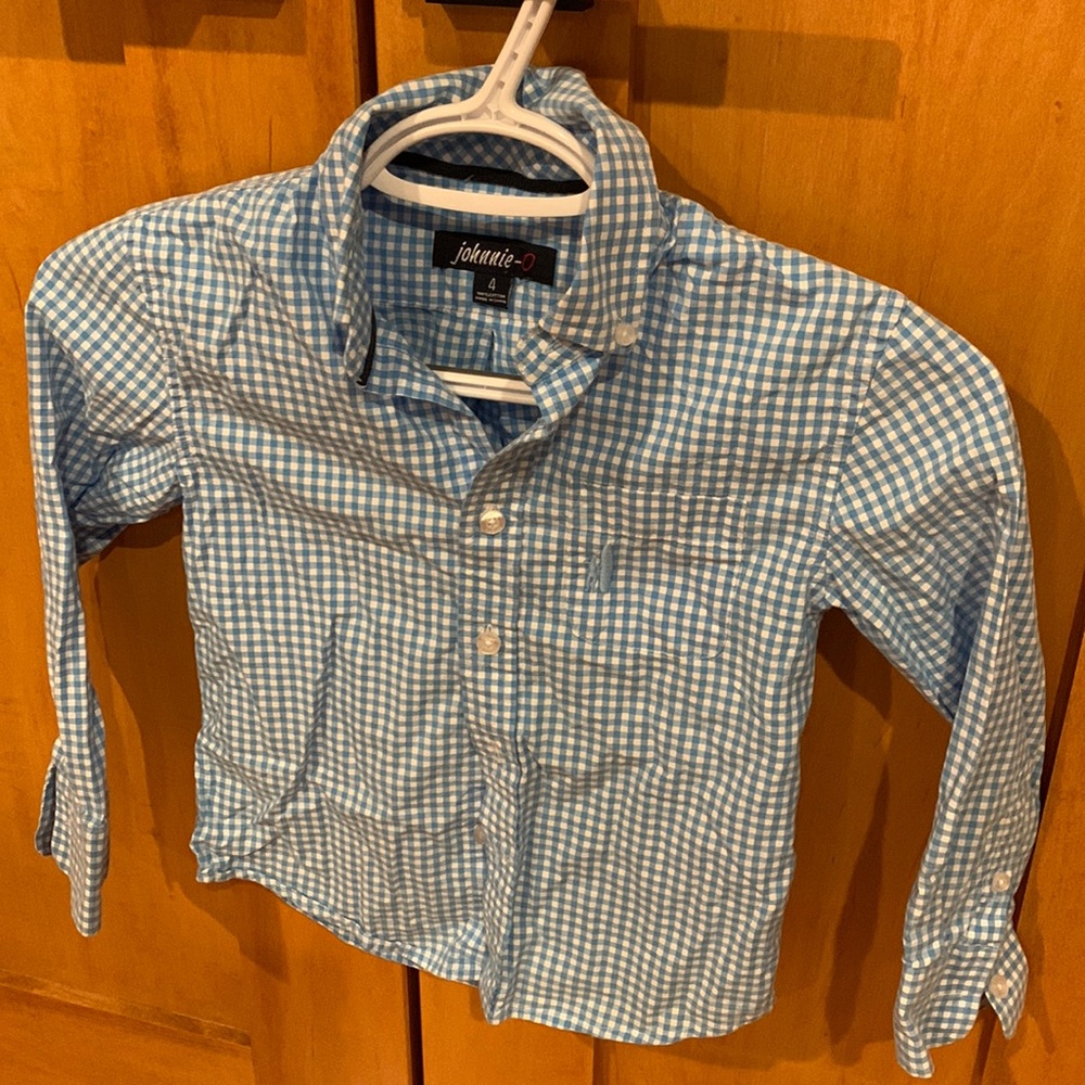 Light blue/white checked button down, size 4.